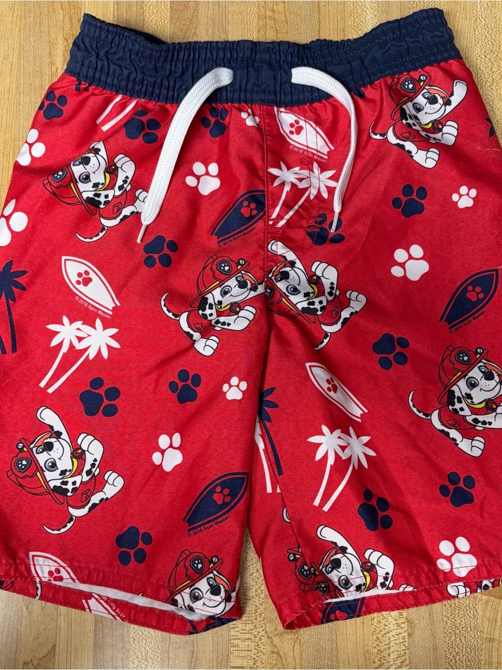 Old Navy Red Paw-Print & Dalmatian Swim Shorts with Navy Waist